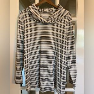 Talbots Sweater Tunic | 2X | Off white and Black stripe | Cowl Neck